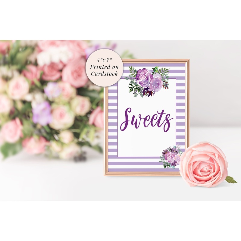Sweets Sign 5x7 Print Bridal Shower Sign, Sweets Treat Table Wedding Sign, Baby Shower Sign, Purple Floral PRINTED & SHIPPED!