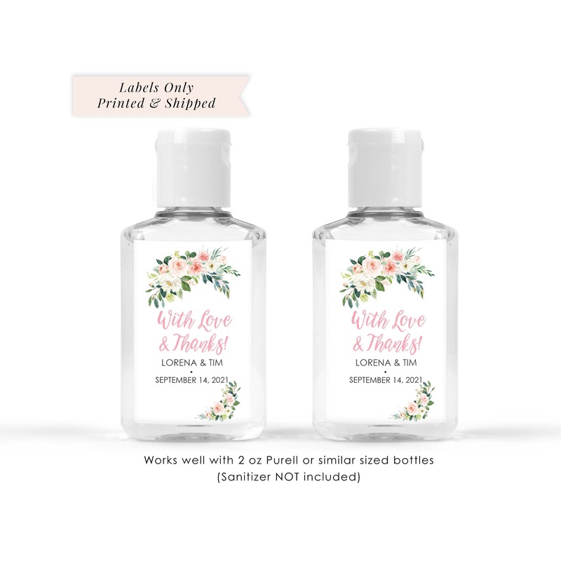 Wedding Favor Hand Sanitizer Labels Blush Floral 2oz Labels Bridal Shower Bachelorette Party Hand Sanitizer Labels - Set of 20 Labels