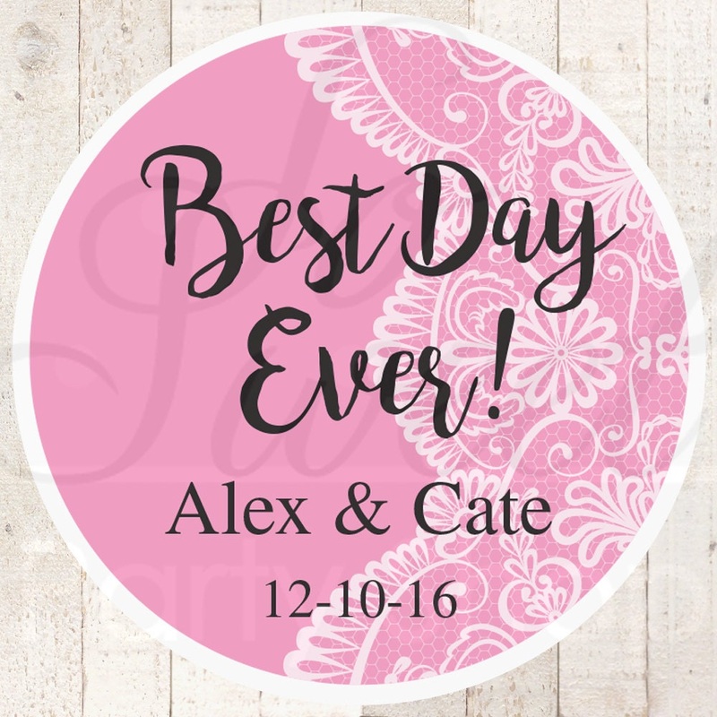 Wedding Favor Stickers, Bridal Shower Favor Labels, Personalized Stickers, Bachelorette Party Favors, Best Day Ever - Dark Pink - Set of 24