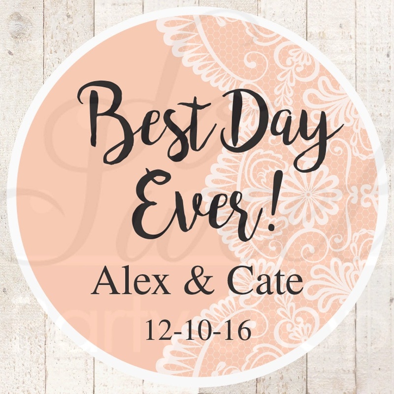 Wedding Favor Stickers, Bridal Shower Favor Labels, Personalized Stickers, Bachelorette Party Favors, Best Day Ever - Peach - Set of 24