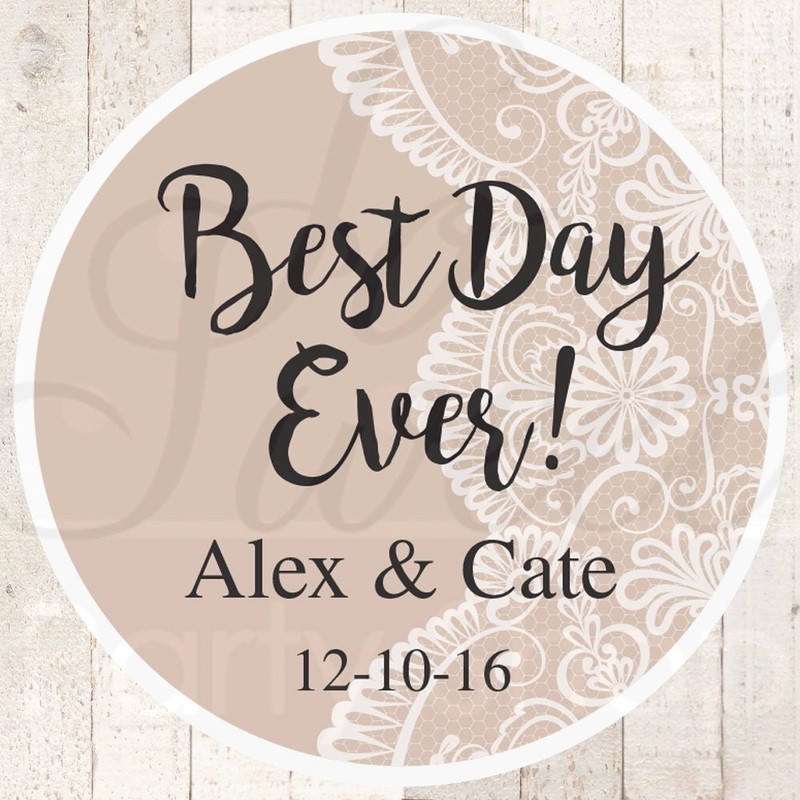 Wedding Favor Stickers, Bridal Shower Favor Labels, Personalized Stickers, Bachelorette Party Favors, Best Day Ever - Tan - Set of 24