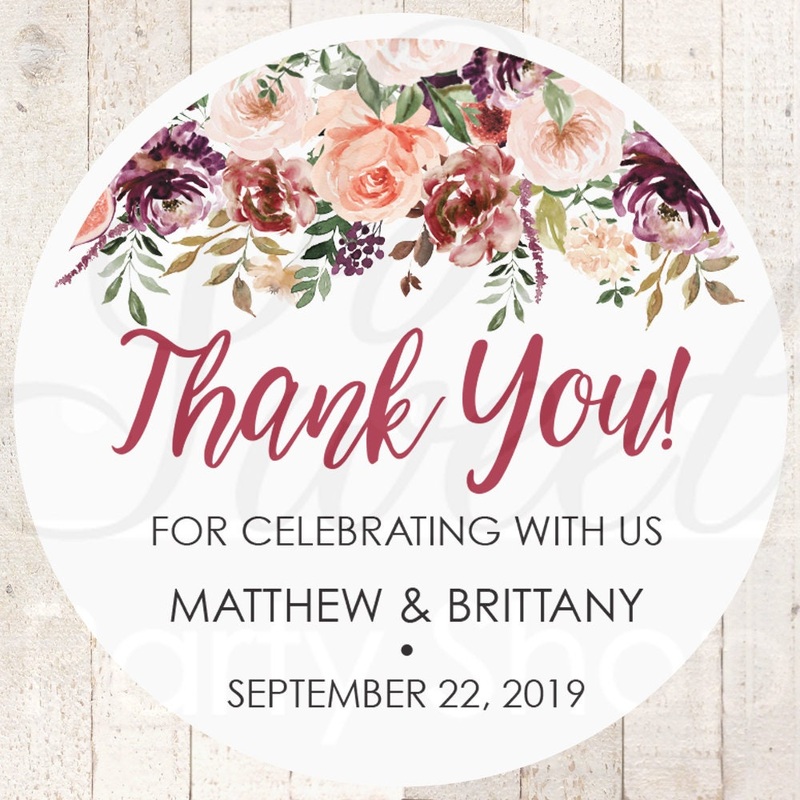 Wedding Favor Stickers, Thank You Stickers, Wedding Favor Sticker Labels, Bridal Shower Sticker Favors Fall Floral - Set of 24 Stickers