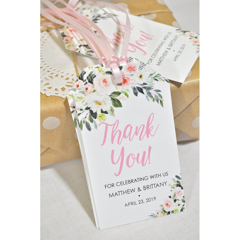 Wedding Favor Tags, Bridal Shower Favor Tags, Thank You Tags, Personalized Wedding Tags, Blush Floral Thank You Favor Tags - Set of 12