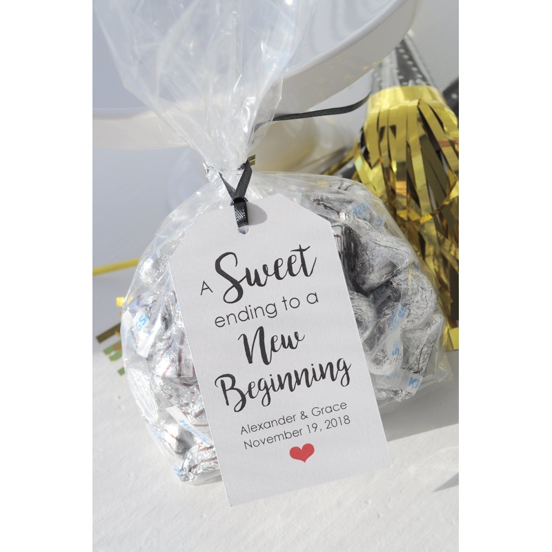 Wedding Favor Tags, Bridal Shower Favors, Sweet Ending to a New Beginning Wedding Favors, Personalized Wedding Treat Tags - Set of 12 Tags