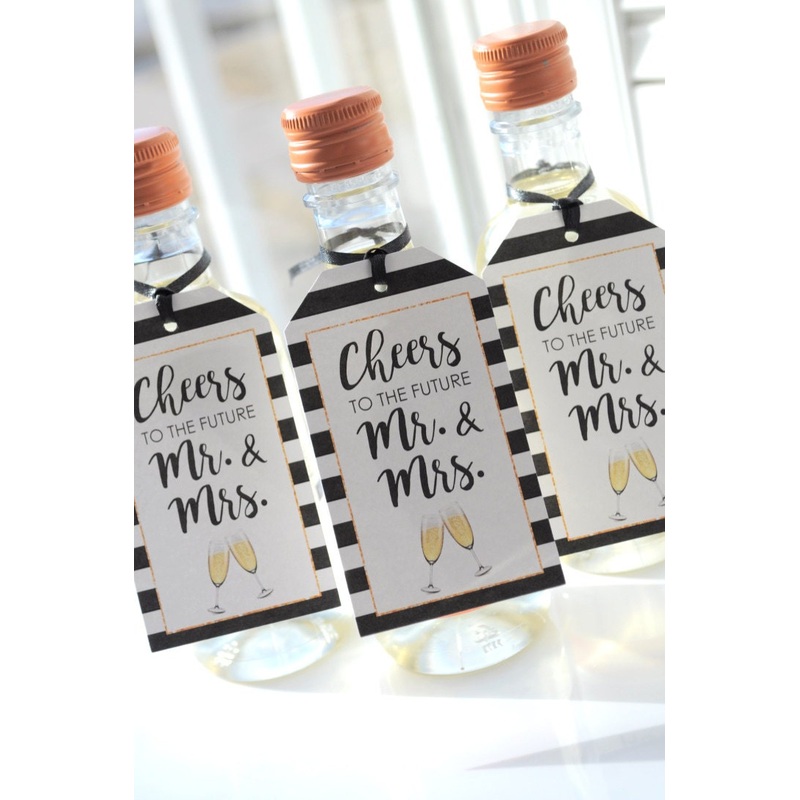 Wedding Favors, Bridal Shower Favors, Champagne Tags, Mini Wine Bottle Favor Tags, Thank You Tags, Cheers to the Future Mr & Mrs - Set of 12