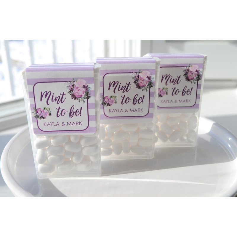 Wedding Favors Tic Tac Labels Mint To Be, Bridal Shower Favor, Bachelorette Favors, Engagement Party Favor, Purple Floral - Set of 24 Labels