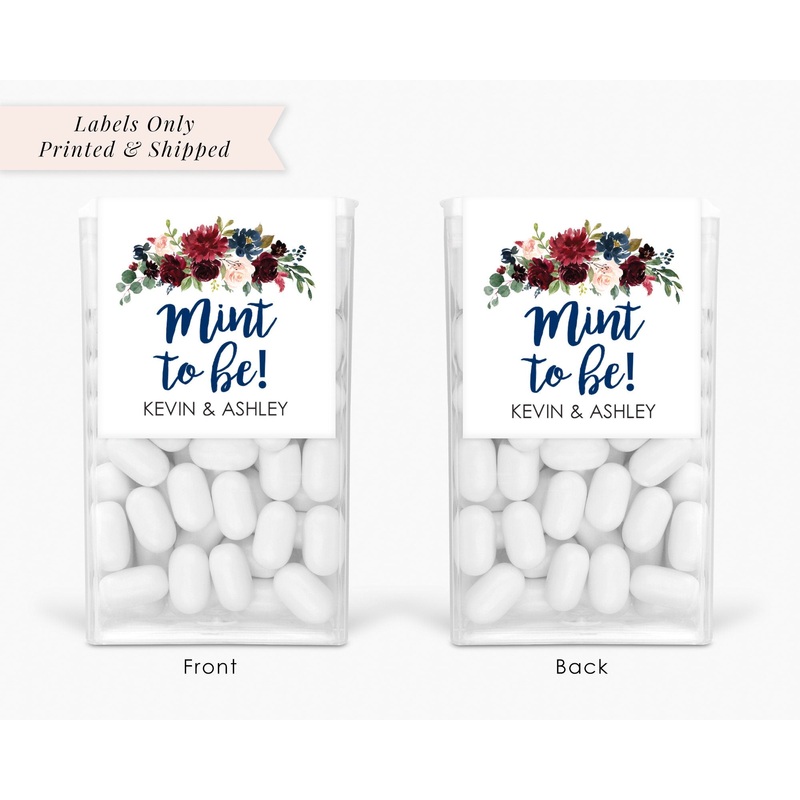 Wedding Favors Tic Tac Labels Mint To Be Burgundy Navy Floral Wedding Favors, Bridal Shower Favor Engagement Party Favor - Set of 24 Labels