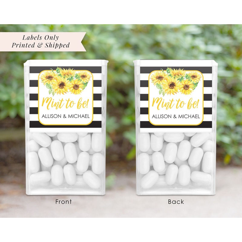 Wedding Favors Tic Tac Labels Mint To Be Sunflowers, Bridal Shower Favor, Bachelorette Favors, Engagement Party Favor - Set of 24 Labels