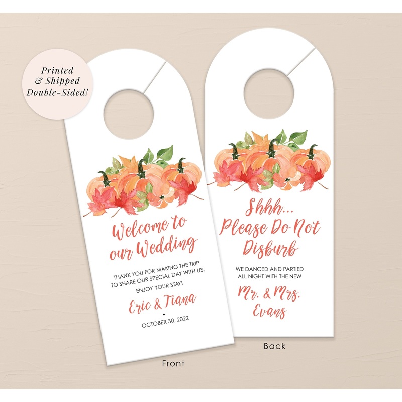 Wedding Hotel Door Hangers Pumpkin Orange, Hotel Guest Welcome Wedding Door Hanger Do Not Disturb - Printed and Shipped - Set of 10
