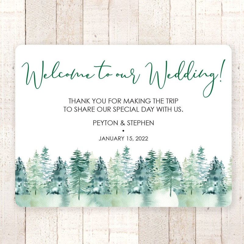 Wedding Out Of Town Guest Thank You Stickers, Wedding Gift Bag Welcome Box Stickers Evergreen Trees Christmas Winter Wedding - Set of 12