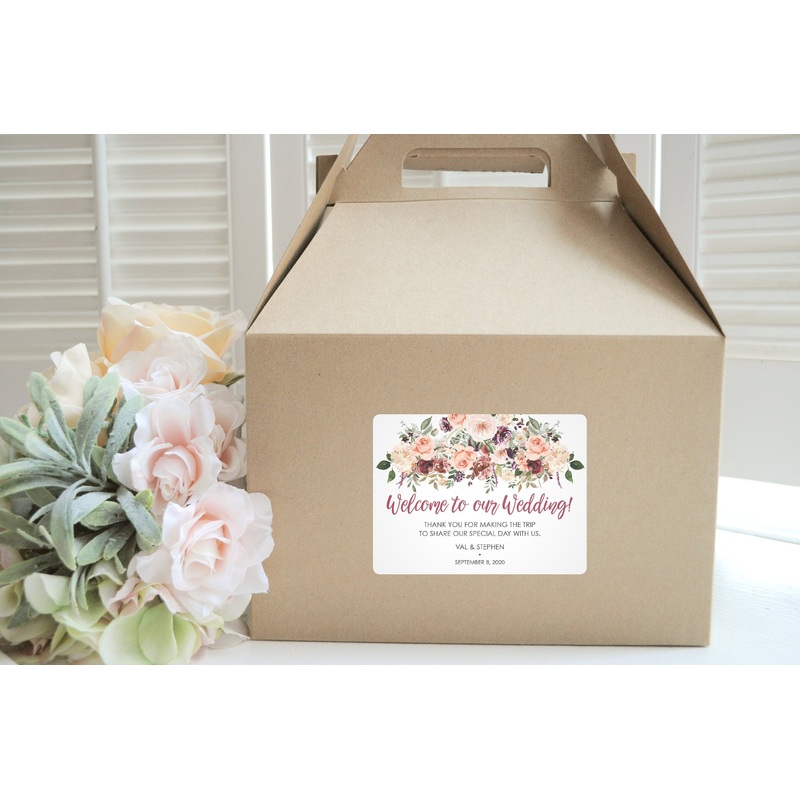 Wedding Out of Town Guests Welcome Gable Boxes and Stickers, Wedding Welcome Boxes Hotel Guest, Fall Floral Bridal Shower - Set of 6