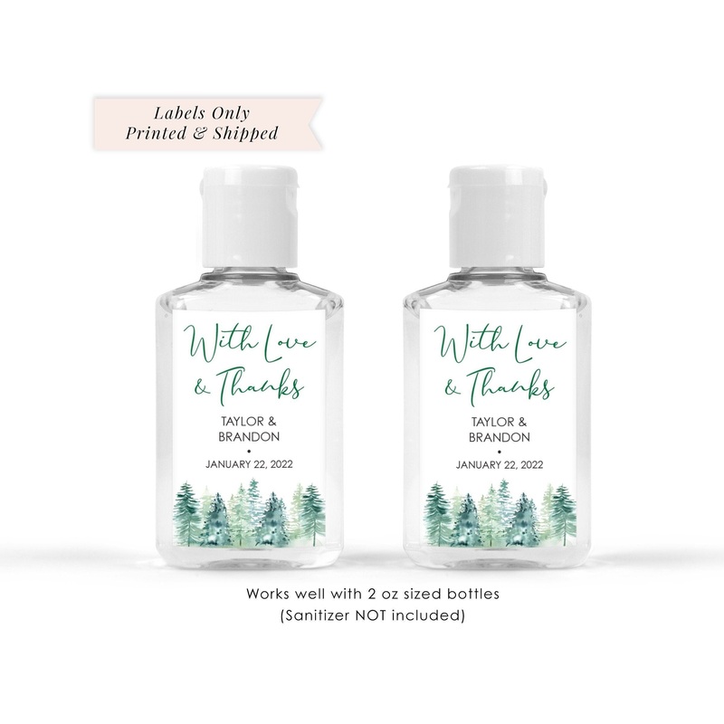 Wedding Sanitizer Labels Christmas Trees Evergreens Winter Wedding Favor 2oz Labels Bridal Shower Hand Sanitizer Labels - Set of 20 Labels