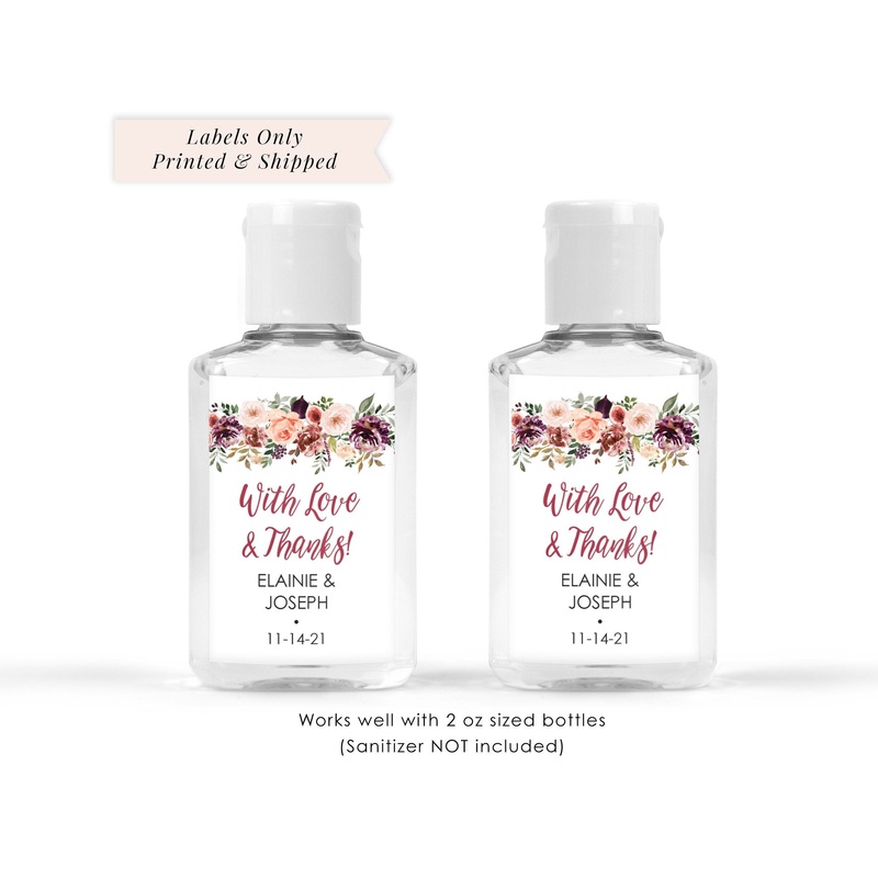 Wedding Sanitizer Labels Fall Floral Wedding Favor 2oz Labels Bridal Shower Hand Sanitizer Labels - Set of 20 Labels