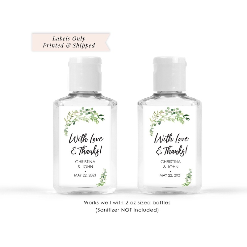 Wedding Sanitizer Labels Greenery Leaf Wedding Favor 2oz Labels Bridal Shower Hand Sanitizer Labels - Set of 20 Labels
