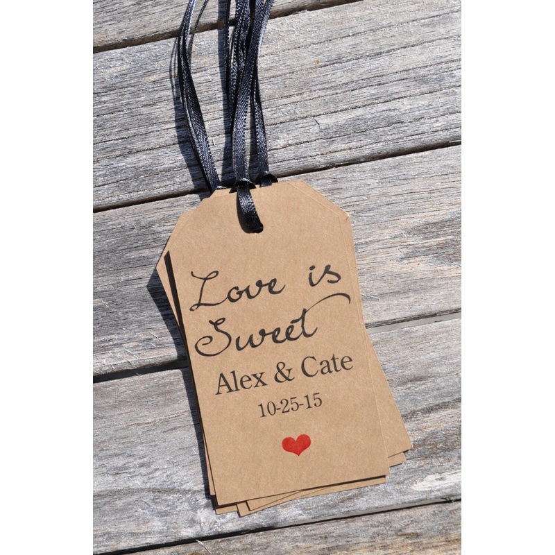 Wedding Thank You Tags Love Is Sweet, Favor Tags, Rustic Kraft Favor Tag, Bridal Shower, Baby Shower Favor Tags - Set of 12