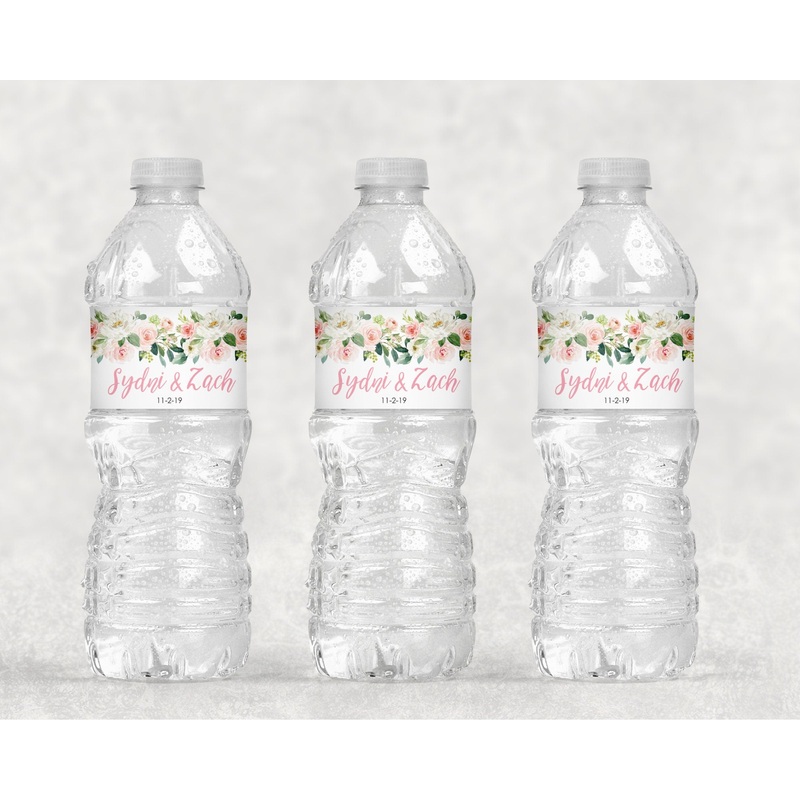 Wedding Water Bottle Labels Blush Floral Wedding, Bridal Shower Water Bottle Labels, Wedding Shower Waterproof Bottle Wraps - Set of 10