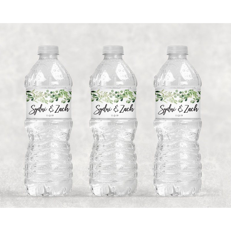 Wedding Water Bottle Labels Greenery Leaf Wedding, Bridal Shower Water Bottle Labels, Wedding Shower Waterproof Bottle Wraps - Set of 10