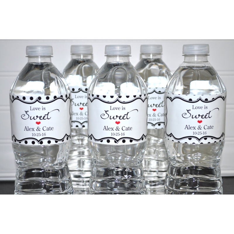 Wedding Water Bottle Labels (Love Is Sweet) - Bridal Shower Water Bottle Labels - Waterproof Bottle Wraps - Set of 10