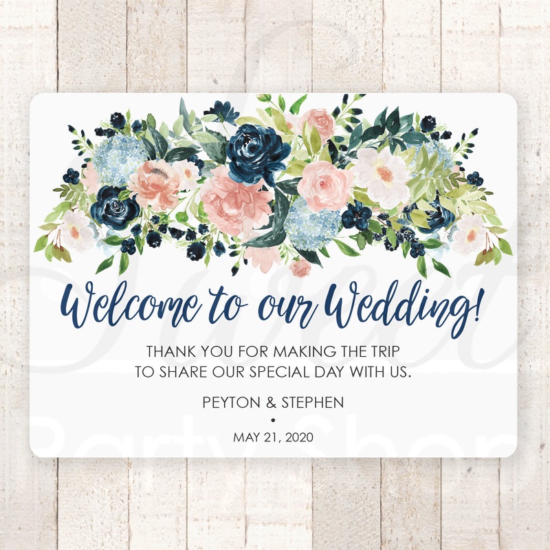 Wedding Welcome Bag Box Stickers, Wedding Out Of Town Guest Thank You Stickers, Bridal Shower Sticker Navy Blue Pink Floral - Set of 12