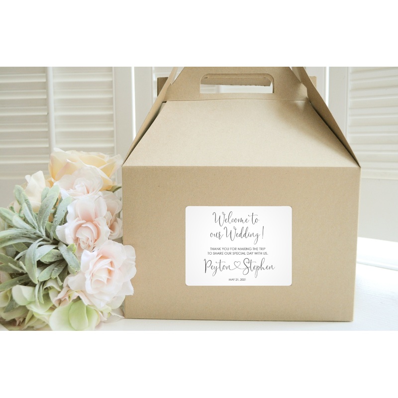 Wedding Welcome Boxes and Stickers, Wedding Hotel Guest Gable Boxes, Simple Modern Heart Wedding Guest Favors Out of Town Guest - Set of 6