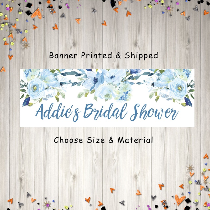 Bridal Shower Banner, Blue Floral Bridal Shower Decorations, Wedding Shower Banner, Printed & Shipped