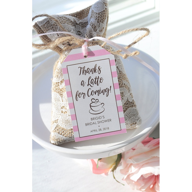 Bridal Shower Favor Tags Coffee Thanks a Latte Wedding Favor, Wedding Favor Thank You Tags, Personalized Wedding Favor Tag - Set of 12 Tags