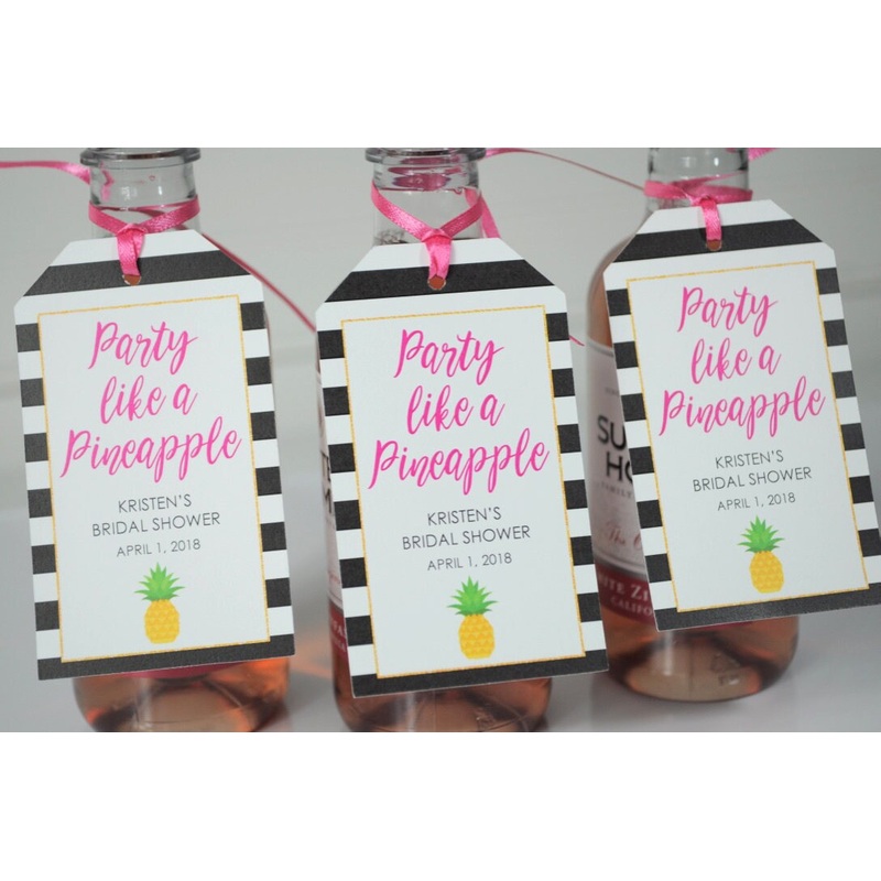Bridal Shower Favor Tags, Party Like A Pineapple, Mini Wine Bottle Tags, Mini Champagne Tags, Wedding Favors, Bachelorette Party - Set of 12