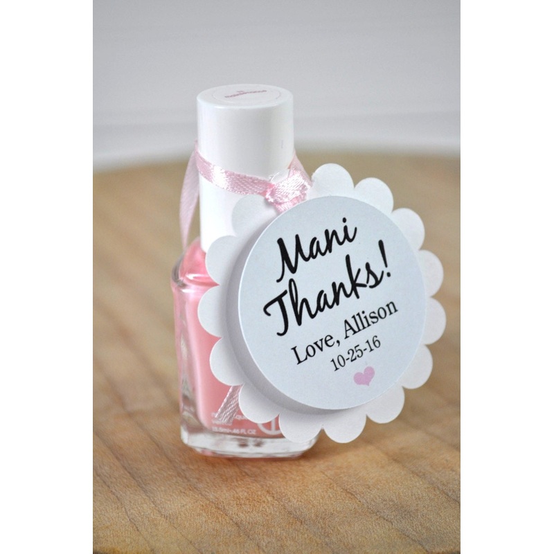 Bridal Shower Favors Mani Thanks Favor Tags, Baby Shower Favor Tags, Wedding Favors, Nail Polish Favors, Personalized Favor Tags - Set of 12