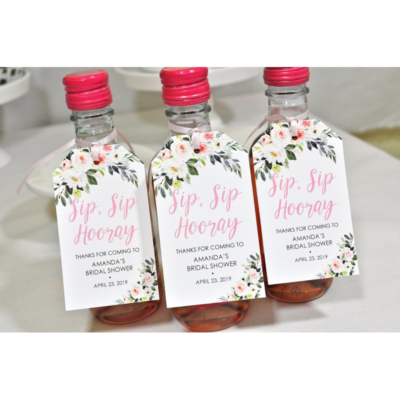 Bridal Shower Favors Tags for Mini Wine Bottles, Wedding Favors, Mini Champagne Tags, Personalized Wedding Tags Blush Floral - Set of 12