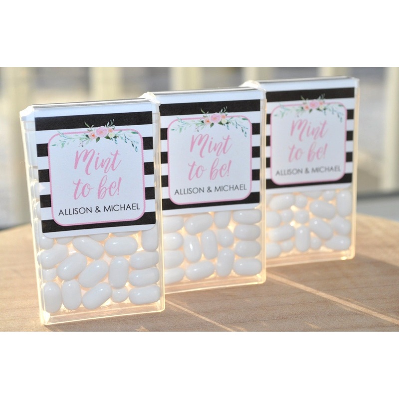 Bridal Shower Favors, Tic Tac Labels Mint To Be, Wedding Favors, Bachelorette Party, Personalized Favors, Black & Floral - Set of 24 Labels