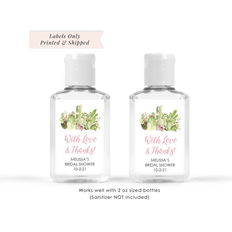 Bridal Shower Hand Sanitizer Labels Cactus Wedding Favor 2oz Labels Bachelorette Party Hand Sanitizer Labels - Set of 20 Labels