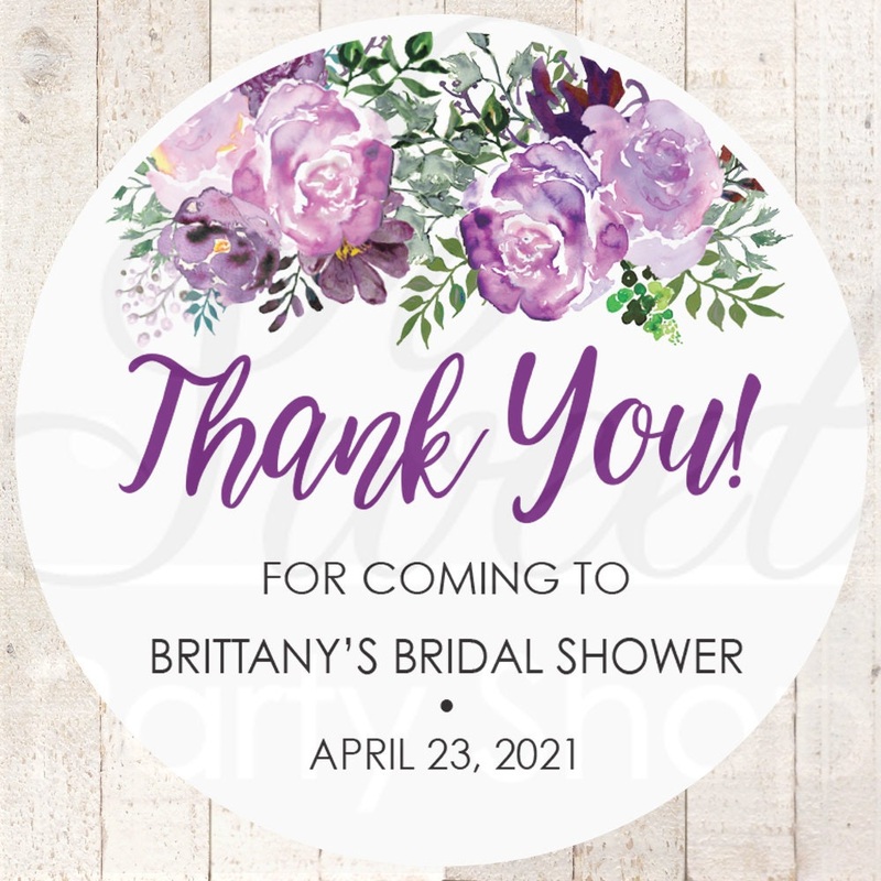 Bridal Shower Sticker Favors, Purple Floral Wedding Favor Stickers, Thank You Stickers, Favor Bag Labels - Set of 24