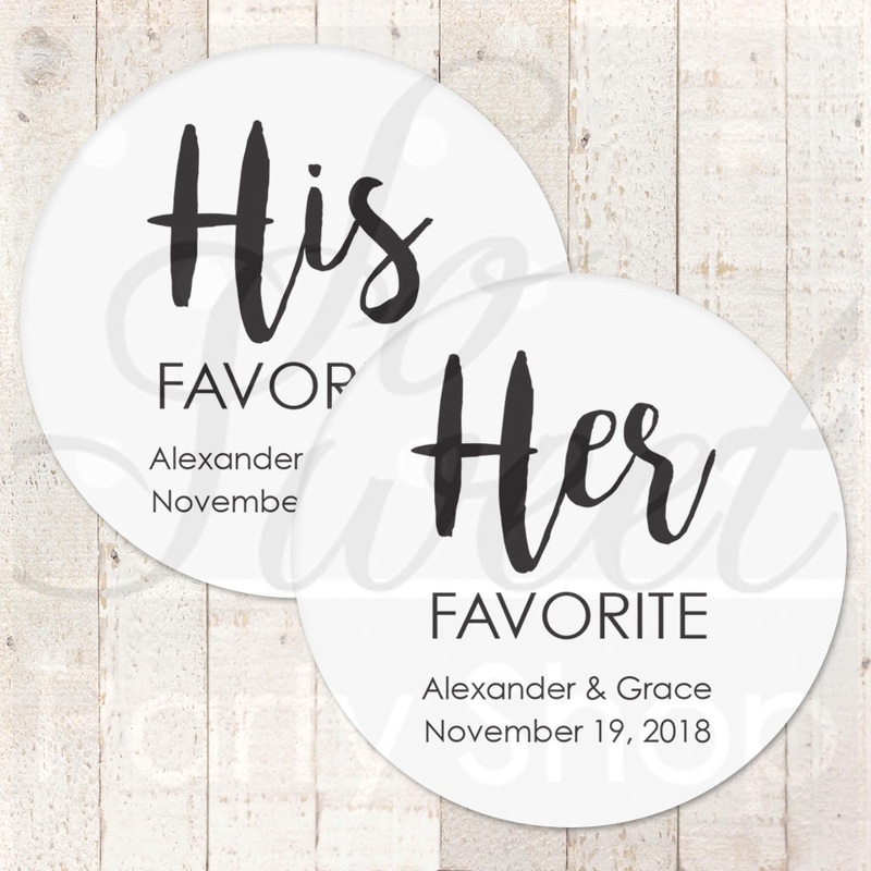 His and Her Favorite Stickers, Wedding Favor Stickers, Treat Bag Sticker, Sweet and Salty, Favorite Stickers, Snack Stickers - Set of 24