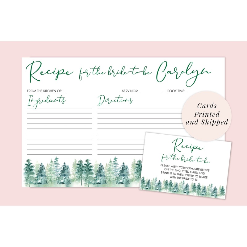Recipe Card Insert for Bridal Shower Invitation Evergreen Trees Christmas Trees Winter Wedding Printed and Shipped - Set of 10