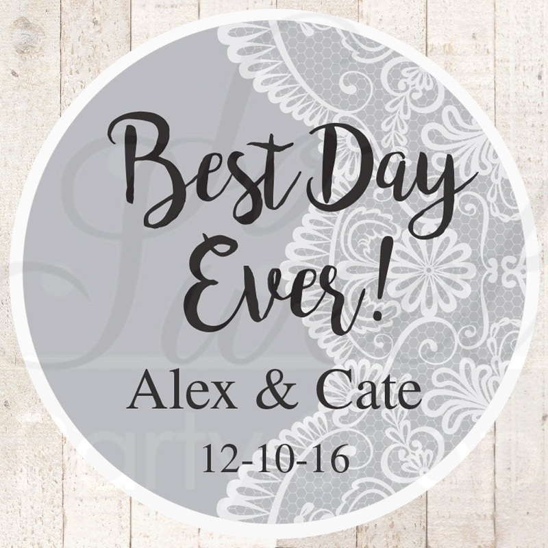 Wedding Favor Stickers, Bridal Shower Favor Labels, Personalized Stickers, Bachelorette Party Favors, Best Day Ever - Gray - Set of 24