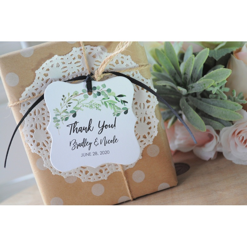 Wedding Favor Thank You Tags Greenery Leaf, Wedding Thank You Favors Personalized Wedding Tags, Bridal Shower Hang Tags - Set of 12