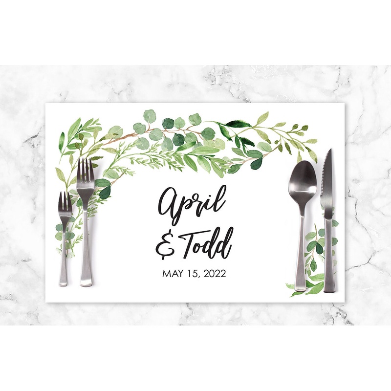 Wedding Paper Placemats Greenery Leaves Decorations Tableware Disposable Personalized Placemats - Printed & Shipped Set of 6