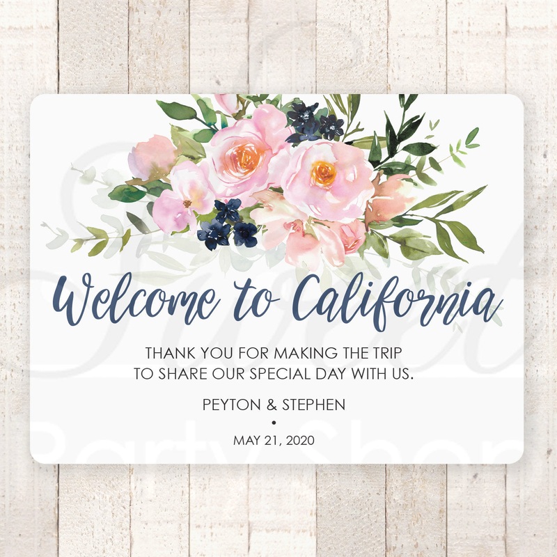 Wedding Welcome Bag Box Stickers, Wedding Out Of Town Guest Thank You Stickers, Bridal Shower Sticker Pink Blush Navy Floral - Set of 12