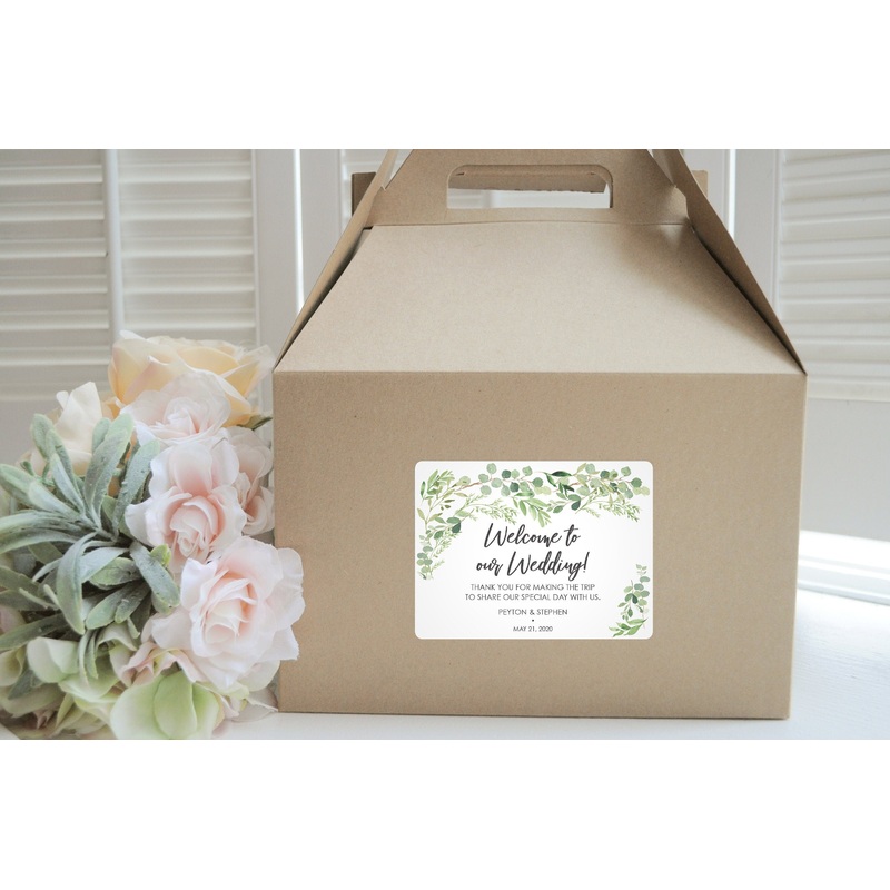 Wedding Welcome Boxes and Stickers, Wedding Hotel Guest Gable Boxes, Greenery Leaves Wedding Guest Favors Out of Town Guest - Set of 6