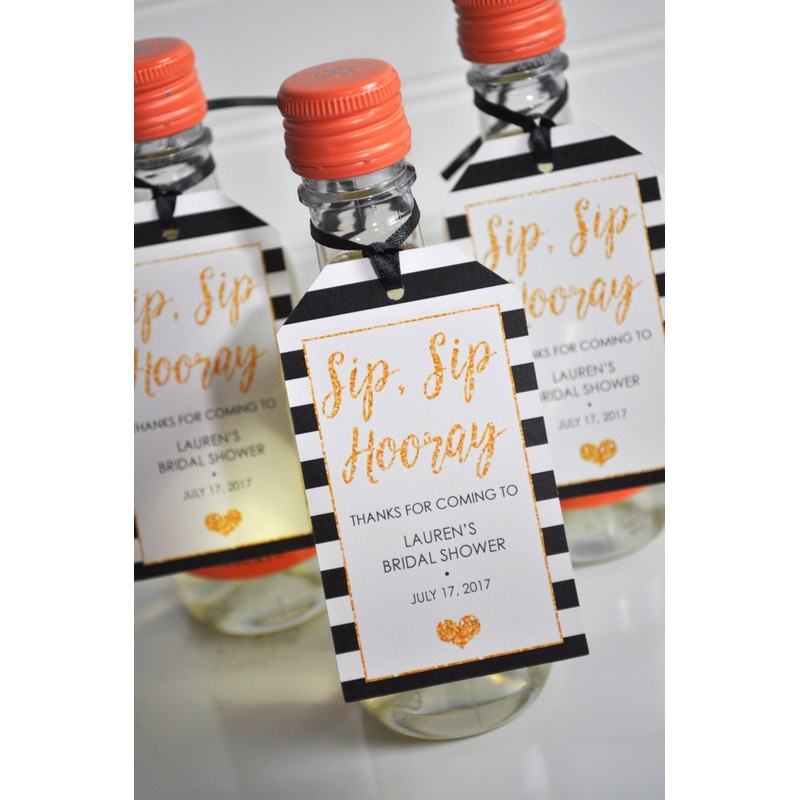 Wine Bottle Favor Tags Bridal Shower, Wedding Favors, Mini Champagne Tags, Personalized Mini Wine Bottle Favors - Black Gold - Set of 12