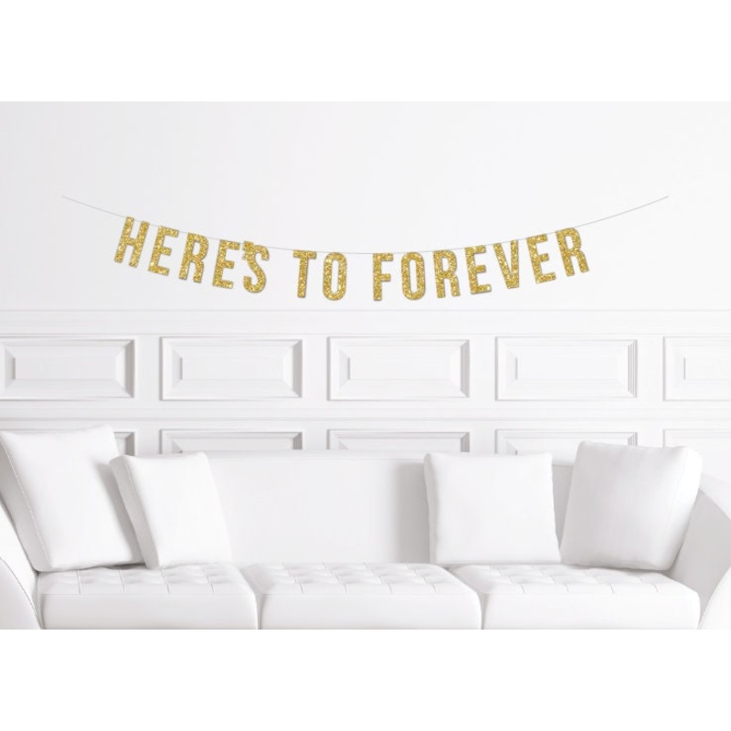 Here's To Forever Banner / Gold Glitter |Wedding Bridal Shower Sign / Bachelorette Stagette Engagement Party Hen Do Decor Decoration Unique
