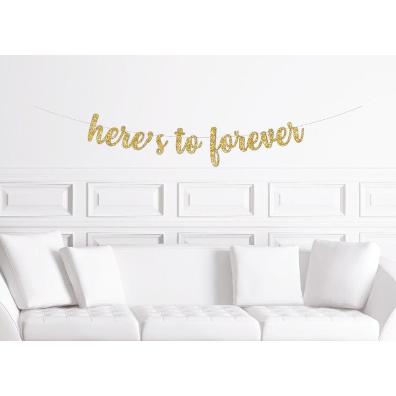 Here's To Forever Cursive Banner / Gold Glitter |Wedding Bridal Shower Sign / Bachelorette Stagette Engagement Party Hen Do Decor Decoration