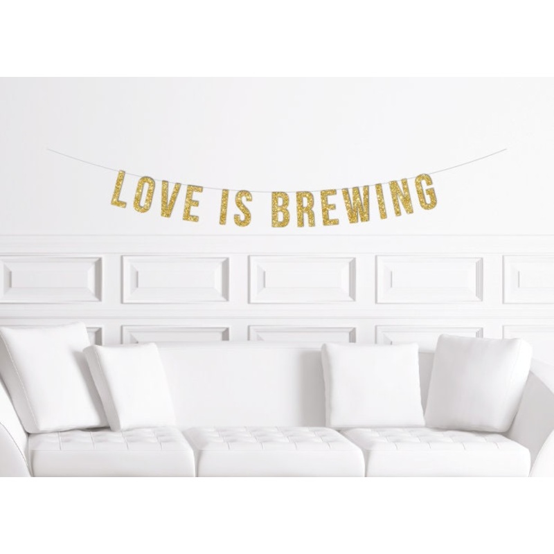 Love Is Brewing Halloween Engagement Party Banner / Black Glitter Halloween Themed Wedding Sign / Funny Modern Party Supplies For a October