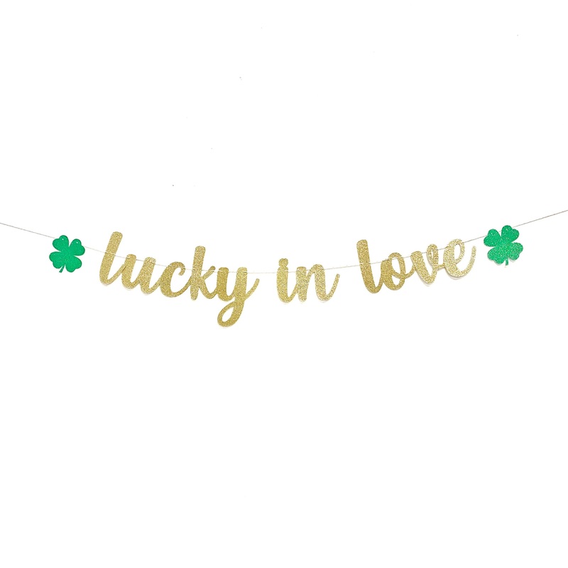 Lucky In Love Banner Garland Shamrock Shamrocks Green, St Patricks Day Wedding Decor, St Patricks Day Bridal Shower,
