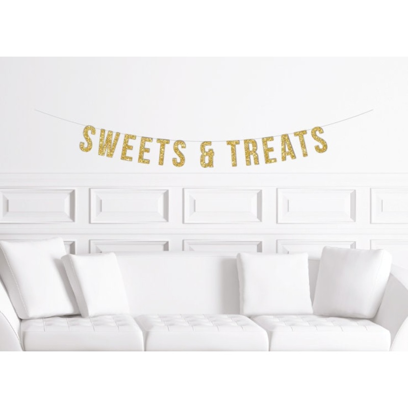Sweets & Treats Banner / Gold Dessert Table Sign / Bridal Shower Banner Wedding Candy Bar Banner Sweets Table Letter Buffet Baking Glitter