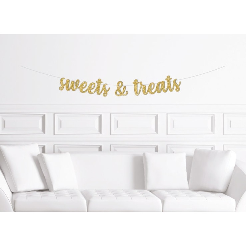 Sweets & Treats Cursive Banner / Gold Script Glitter Dessert Table Sign / Bridal Shower Banner/ Wedding Candy Bar Banner /  Sweets Table