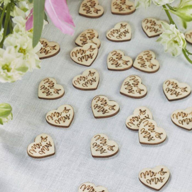Wedding Confetti Mr & Mrs Wood Heart - 25 Pack