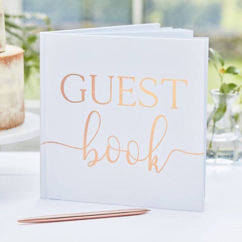 Wedding Guest Book White and Rose Gold