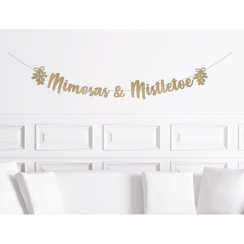 Winter Bridal Shower Decorations, Mimosas and Mistletoe Banner Sign, Christmas Bridal Brunch Decor, December Wedding Shower Supplies