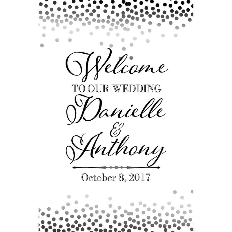 Customizable Yard Sign / Lawn Sign Welcome Wedding Black Confetti On White